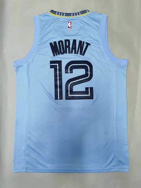 Memphis Grizzlies MORANT #12 Light Blue AJ Basketball Jersey (Stitched)