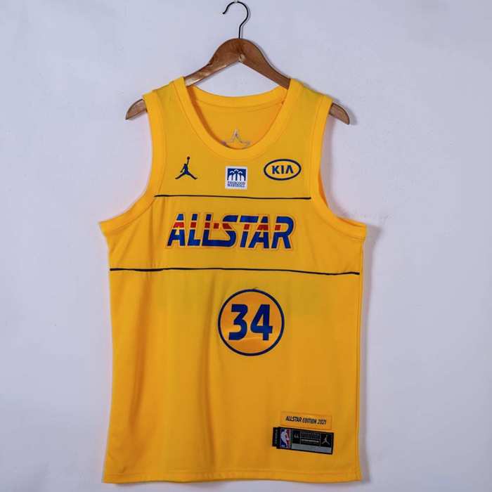 Milwaukee Bucks 2021 ANTETOKOUNMPO #34 Yellow All Star Jersey (Stitched)