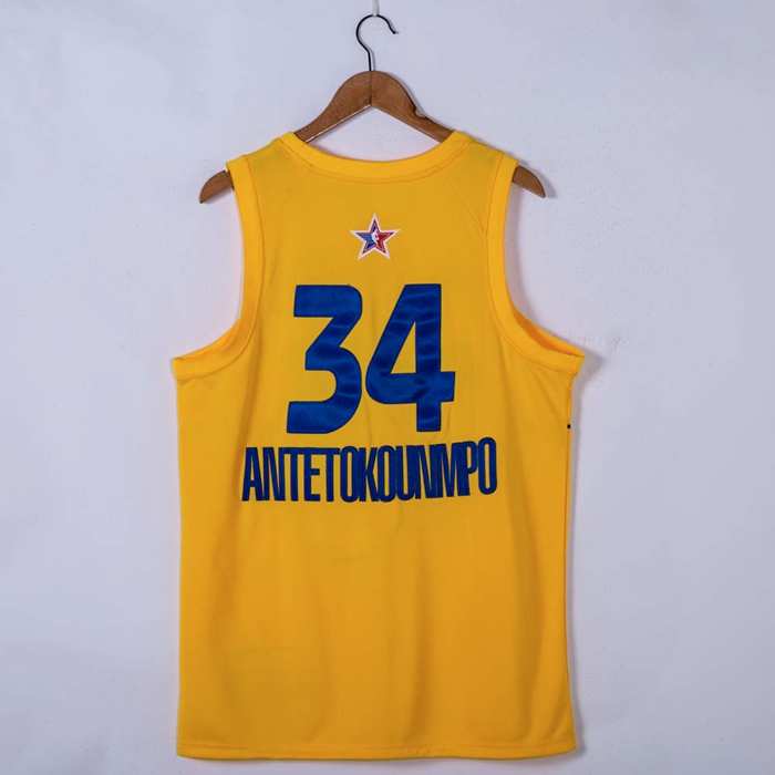 Milwaukee Bucks 2021 ANTETOKOUNMPO #34 Yellow All Star Jersey (Stitched)