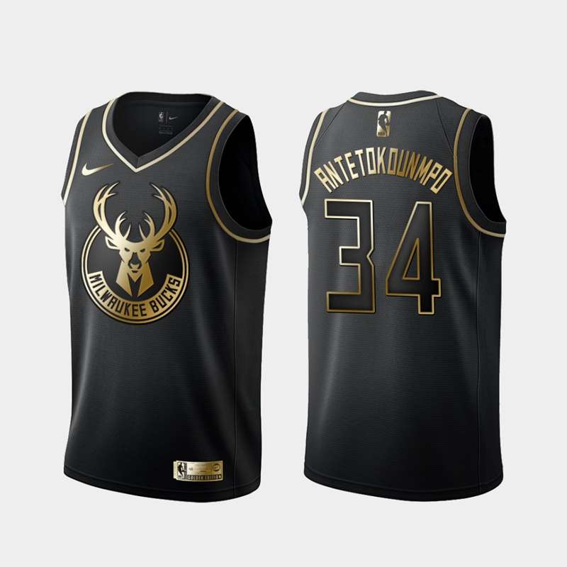 Milwaukee Bucks 2020 ANTETOKOUNMPO #34 Black Gold Basketball Jersey (Stitched)