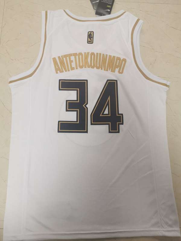 Milwaukee Bucks 2020 ANTETOKOUNMPO #34 White Gold Basketball Jersey (Stitched)