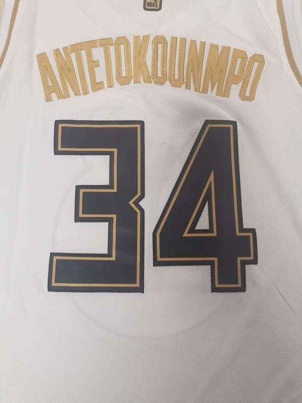 Milwaukee Bucks 2020 ANTETOKOUNMPO #34 White Gold Basketball Jersey (Stitched)