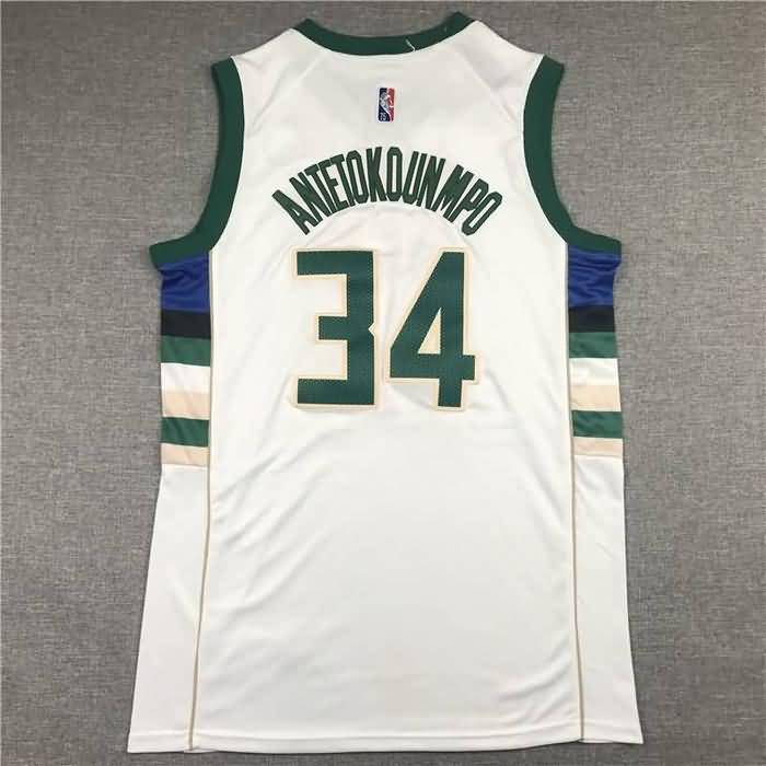 21/22 Milwaukee Bucks #34 ANTETOKOUNMPO White Basketball Jersey (Stitched)