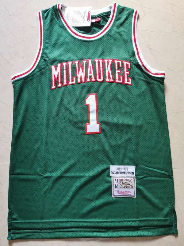 Milwaukee Bucks 1971/72 ROBERTSON #1 Green Classics Basketball Jersey (Stitched)
