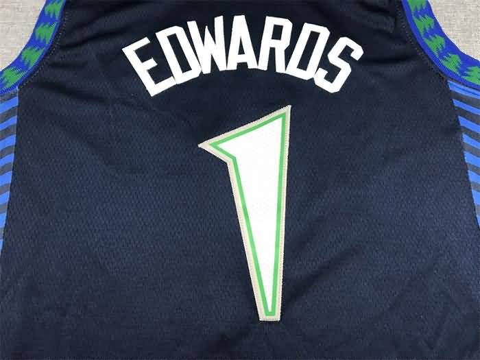 Minnesota Timberwolves 21/22 EDWARDS #1 Blue City Basketball Jersey (Stitched)