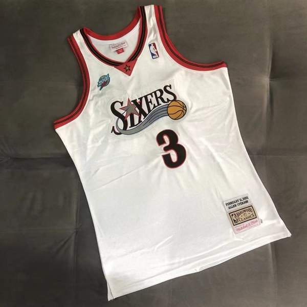 Philadelphia 76ers 2001 IVERSON #3 White All Star Classics Basketball Jersey (Closely Stitched)