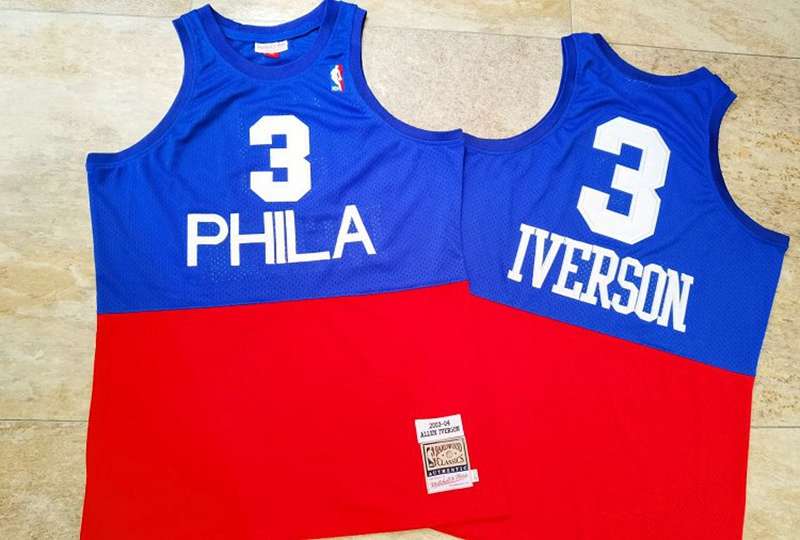 Philadelphia 76ers 2003/04 IVERSON #3 Blue Red Classics Basketball Jersey (Closely Stitched)