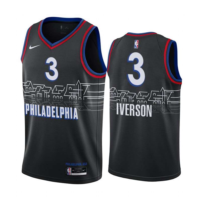 Philadelphia 76ers 20/21 IVERSON #3 Black City Basketball Jersey (Stitched)