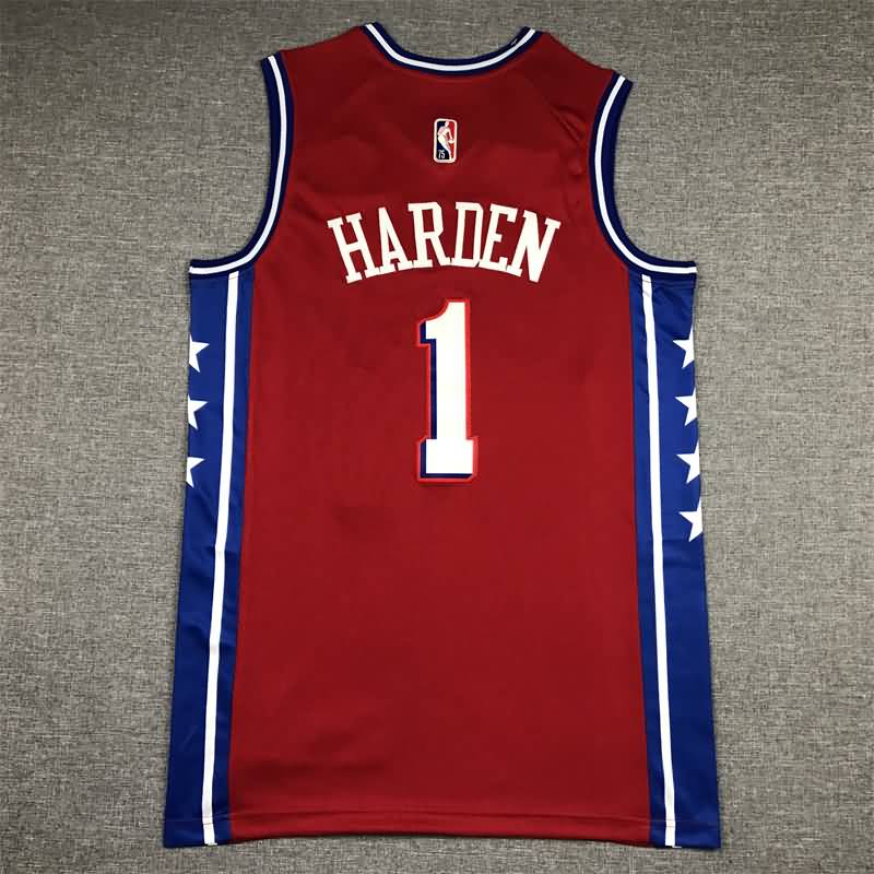 Philadelphia 76ers 21/22 HARDEN #1 Red AJ Basketball Jersey (Stitched)