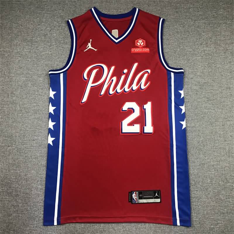 Philadelphia 76ers 21/22 EMBIID #21 Red AJ Basketball Jersey (Stitched)