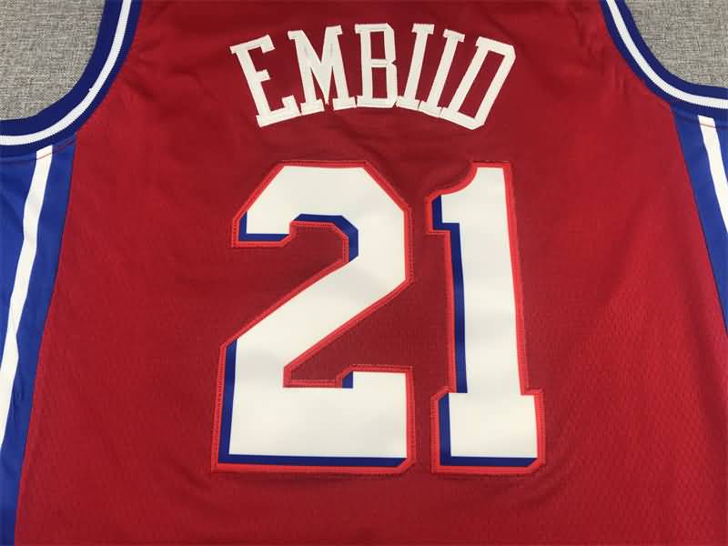 Philadelphia 76ers 21/22 EMBIID #21 Red AJ Basketball Jersey (Stitched)