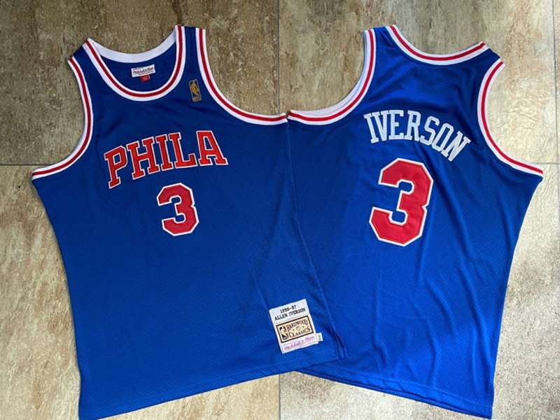 Philadelphia 76ers 1996/97 IVERSON #3 Blue Classics Basketball Jersey (Closely Stitched)