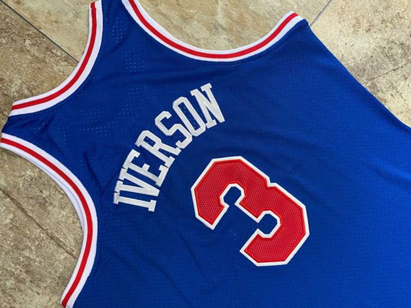 Philadelphia 76ers 1996/97 IVERSON #3 Blue Classics Basketball Jersey (Closely Stitched)