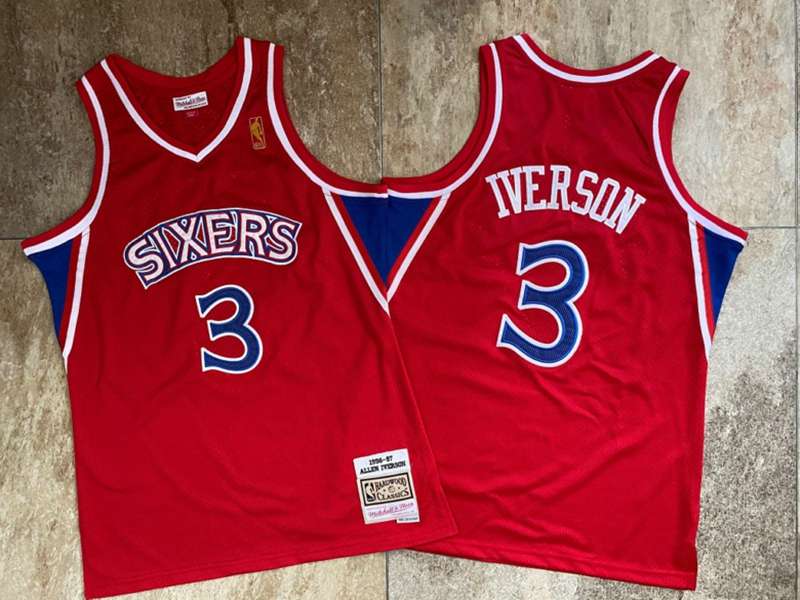 Philadelphia 76ers 1996/97 IVERSON #3 Red Classics Basketball Jersey (Closely Stitched)