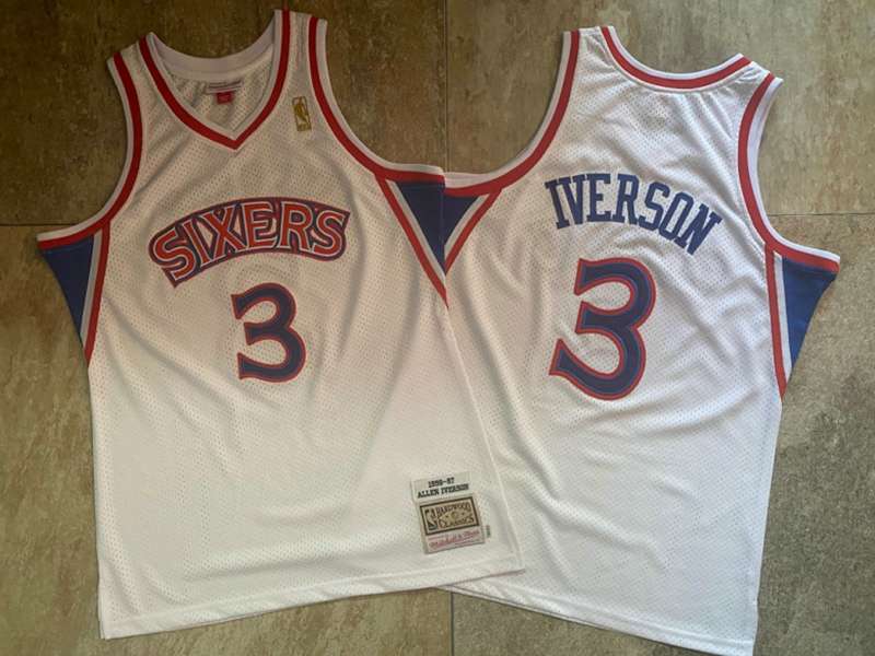 Philadelphia 76ers 1996/97 IVERSON #3 White Classics Basketball Jersey (Closely Stitched)