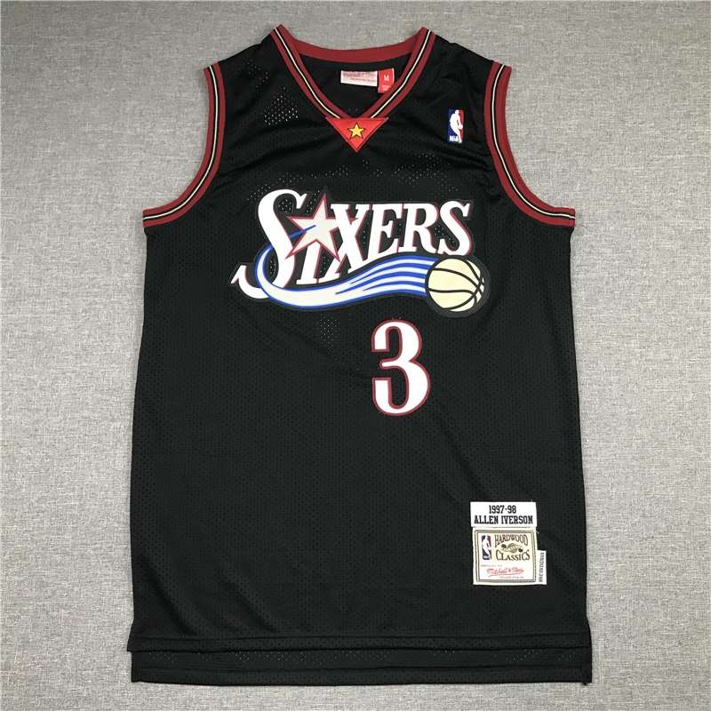 Philadelphia 76ers 1997/98 IVERSON #3 Black Classics Basketball Jersey 02 (Closely Stitched)