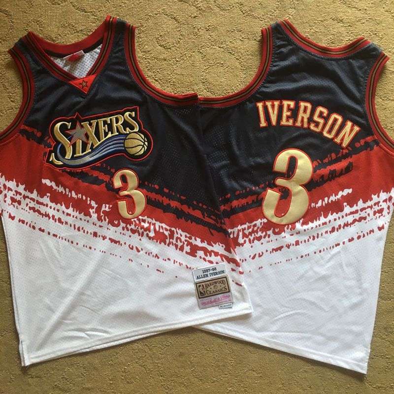 Philadelphia 76ers 1997/98 IVERSON #3 Black White Classics Basketball Jersey (Closely Stitched)