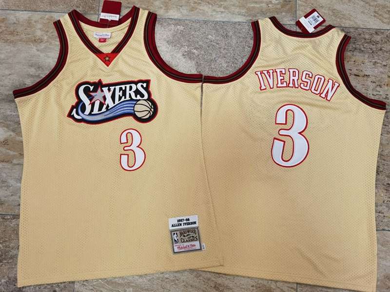 Philadelphia 76ers 1997/98 IVERSON #3 Gold Classics Basketball Jersey (Closely Stitched)