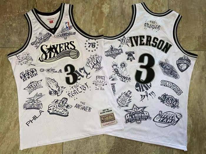 Philadelphia 76ers 1997/98 IVERSON #3 White Classics Basketball Jersey 02 (Closely Stitched)