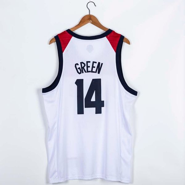 USA 2021 GREEN #14 White Basketball Jersey (Stitched)