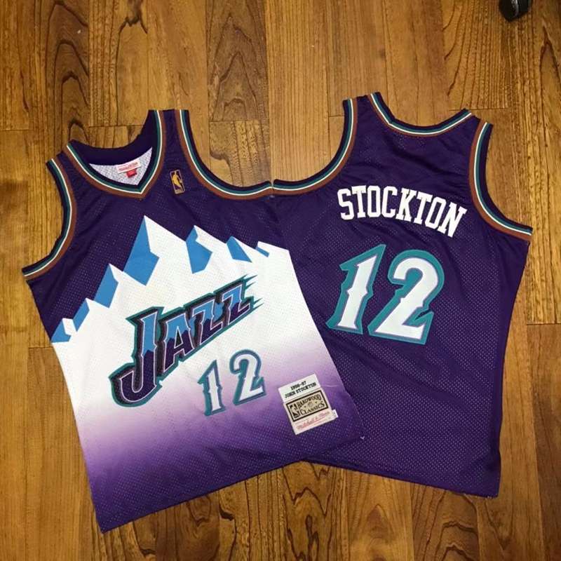 Utah Jazz 1996/97 STOCKTON #12 Purple White Classics Basketball Jersey (Closely Stitched)
