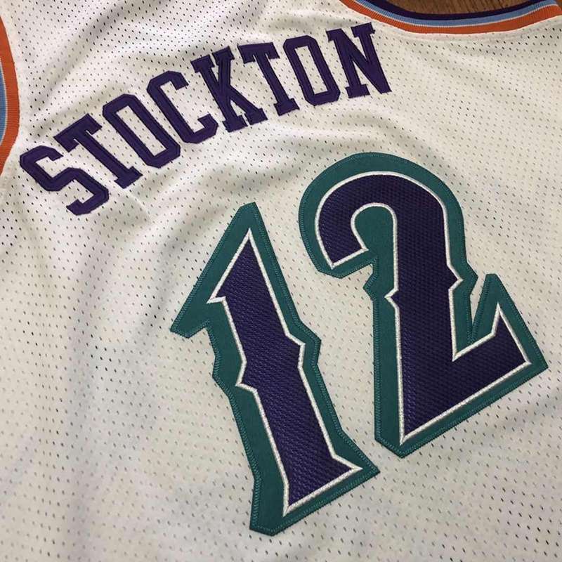 Utah Jazz 1996/97 STOCKTON #12 White Classics Basketball Jersey (Closely Stitched)