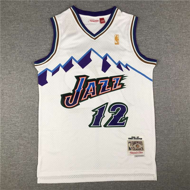 Utah Jazz 1996/97 STOCKTON #12 White Classics Basketball Jersey (Stitched)