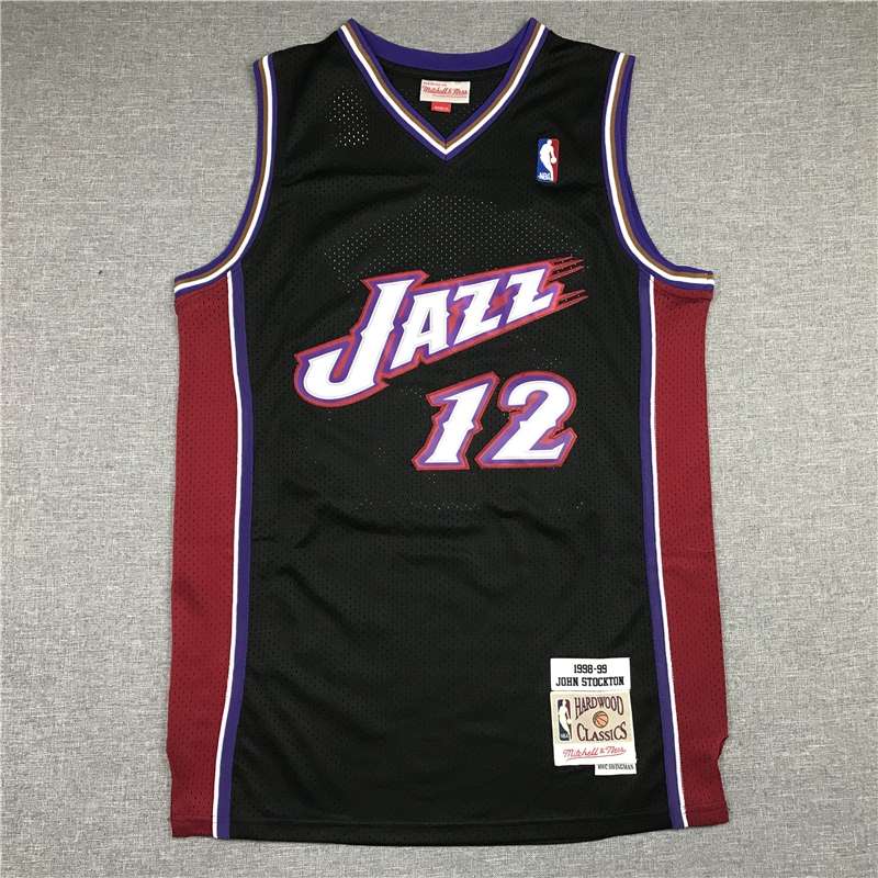 Utah Jazz 1998/99 STOCKTON #12 Black Classics Basketball Jersey (Stitched)