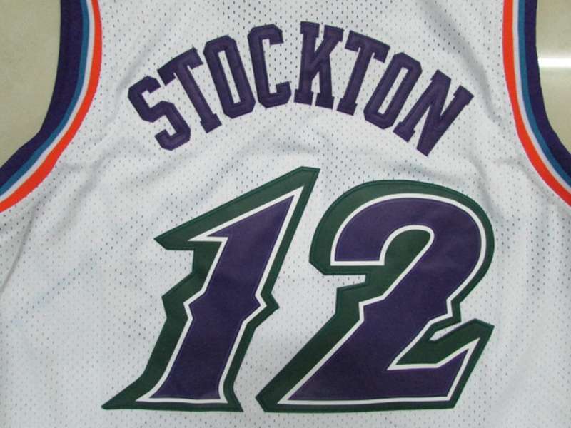 Utah Jazz STOCKTON #12 White Classics Basketball Jersey (Stitched)