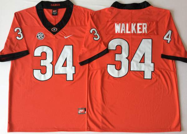 Georgia Bulldogs WALKER #34 Orange NCAA Football Jersey