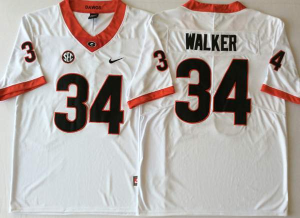 Georgia Bulldogs WALKER #34 White NCAA Football Jersey