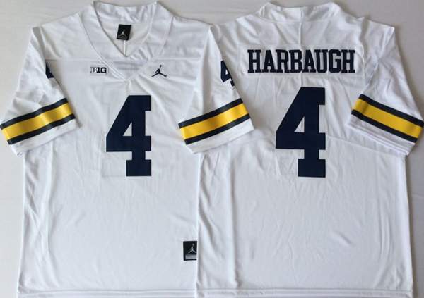 Michigan Wolverines HARBAUGH #4 White NCAA Football Jersey