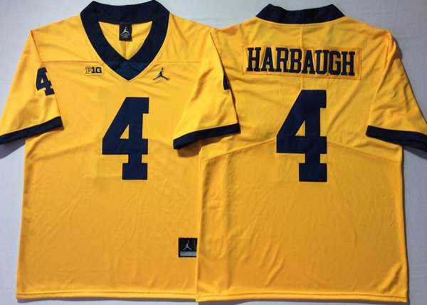 Michigan Wolverines HARBAUGH #4 Yellow NCAA Football Jersey