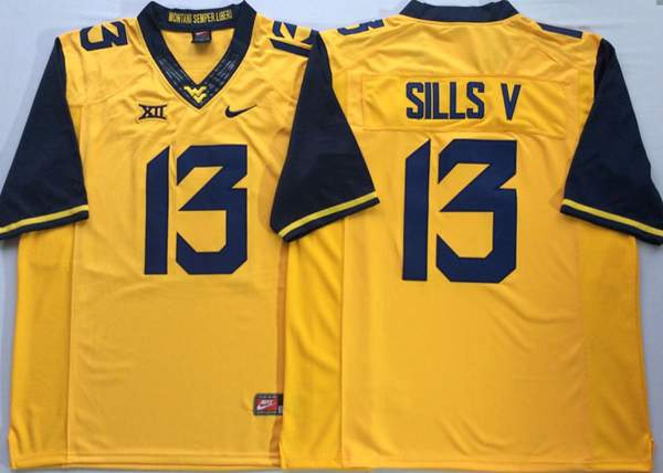 West Virginia Mountaineers SILLS V #13 Yellow NCAA Football Jersey