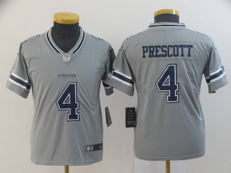 Dallas Cowboys Kids PRESCOTT #4 Grey Inverted Legend NFL Jersey
