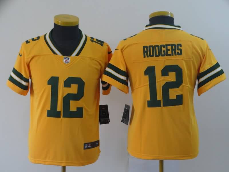 Green Bay Packers Kids RODGERS #12 Yellow Inverted Legend NFL Jersey