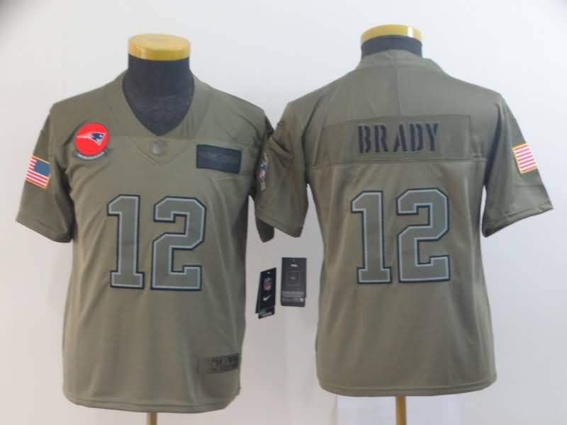 New England Patriots Kids BRADY #12 Olive Salute To Service NFL Jersey