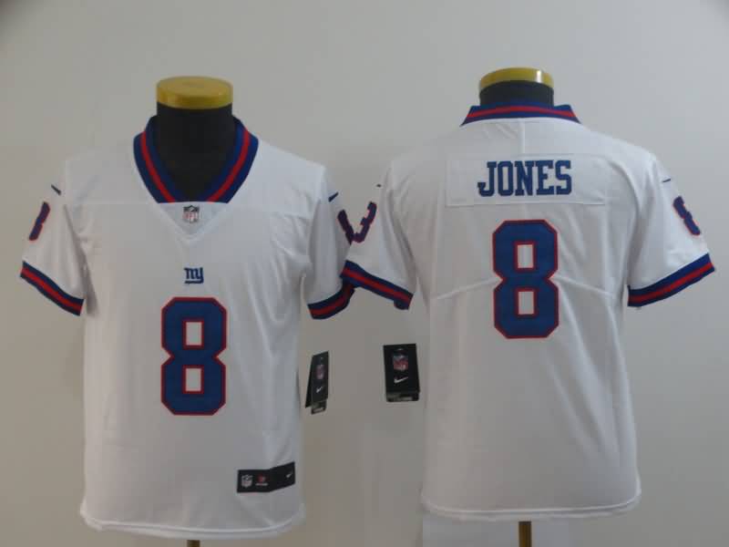 New York Giants Kids JONES #8 White NFL Jersey 02