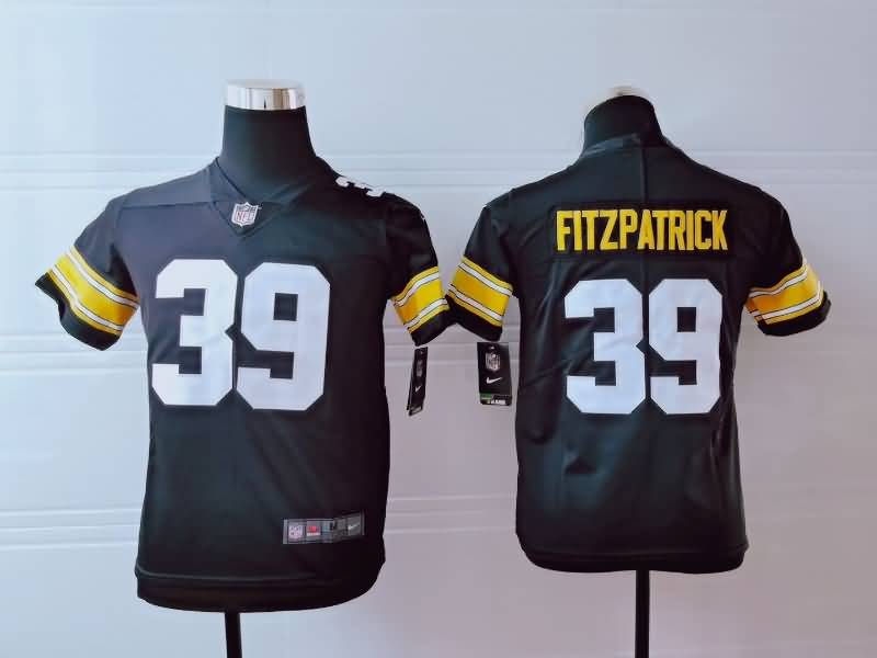 Pittsburgh Steelers Kids FITZPATRICK #39 Black NFL Jersey 02