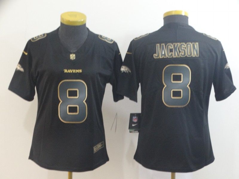 Baltimore Ravens JACKSON #8 Black Gold Vapor Limited Women NFL Jersey