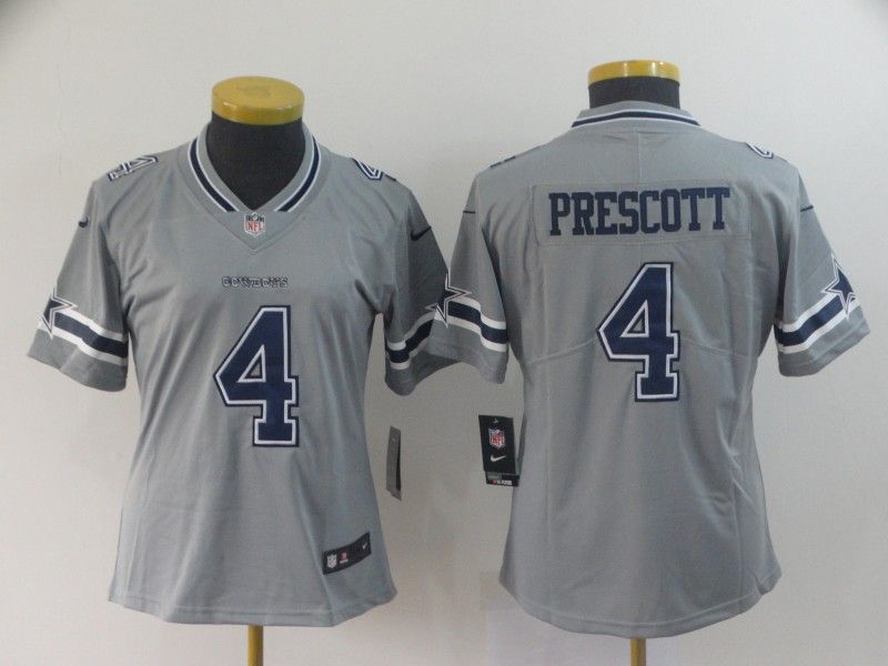 Dallas Cowboys PRESCOTT #4 Grey Inverted Legend Women NFL Jersey