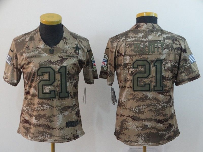 Dallas Cowboys ELLIOTT #21 Olive Salute To Service Women NFL Jersey 02