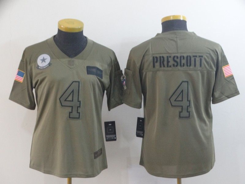 Dallas Cowboys PRESCOTT #4 Olive Salute To Service Women NFL Jersey