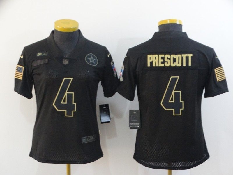 Dallas Cowboys PRESCOTT #4 Black Gold Salute To Service Women NFL Jersey