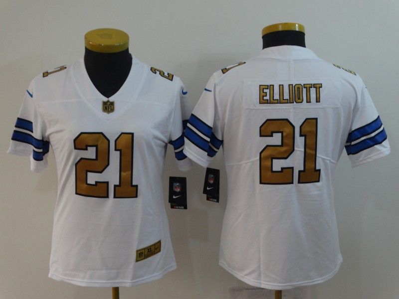 Dallas Cowboys ELLIOTT #21 White Women NFL Jersey