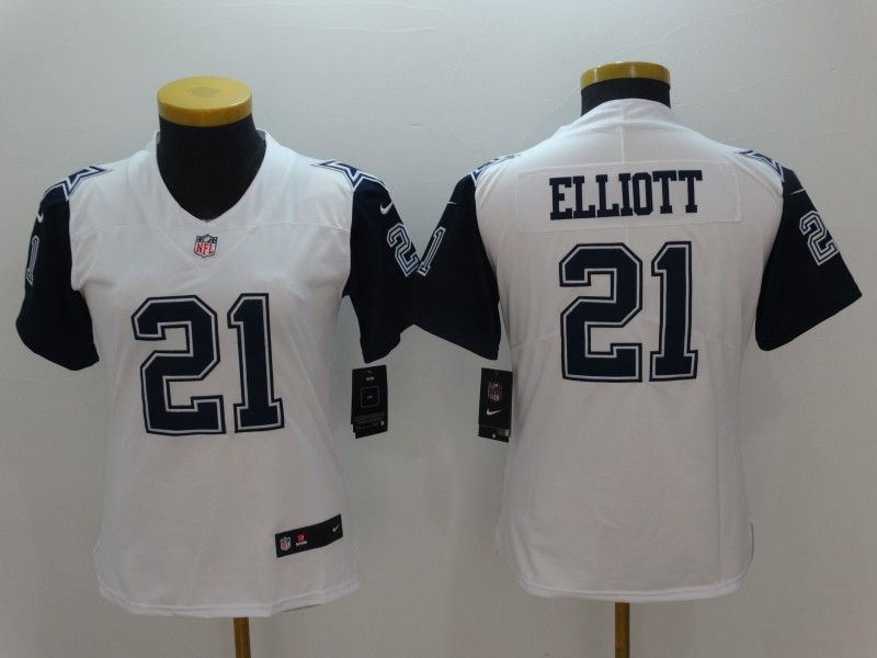 Dallas Cowboys ELLIOTT #21 White Women NFL Jersey 04