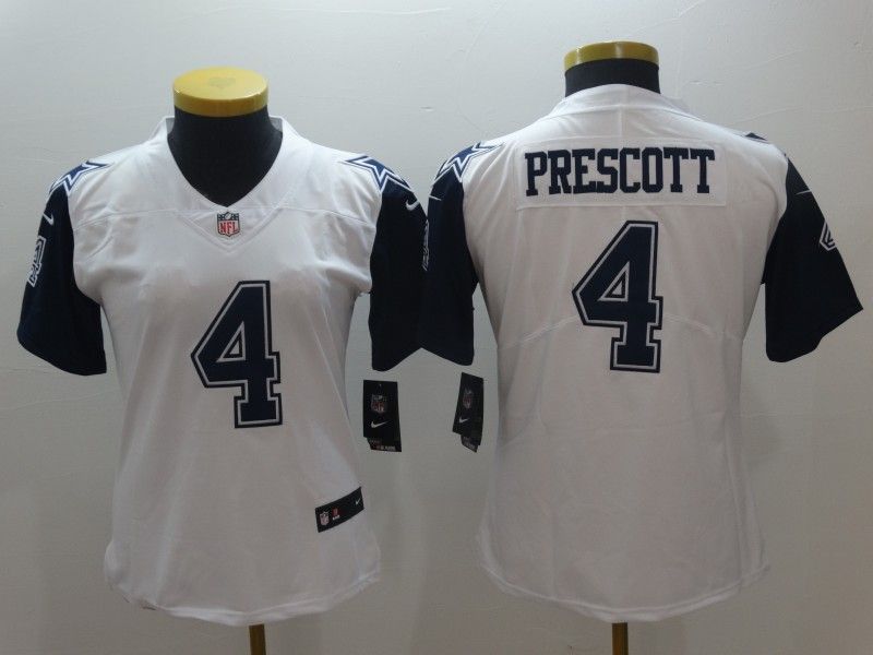 Dallas Cowboys PRESCOTT #4 White Women NFL Jersey 04