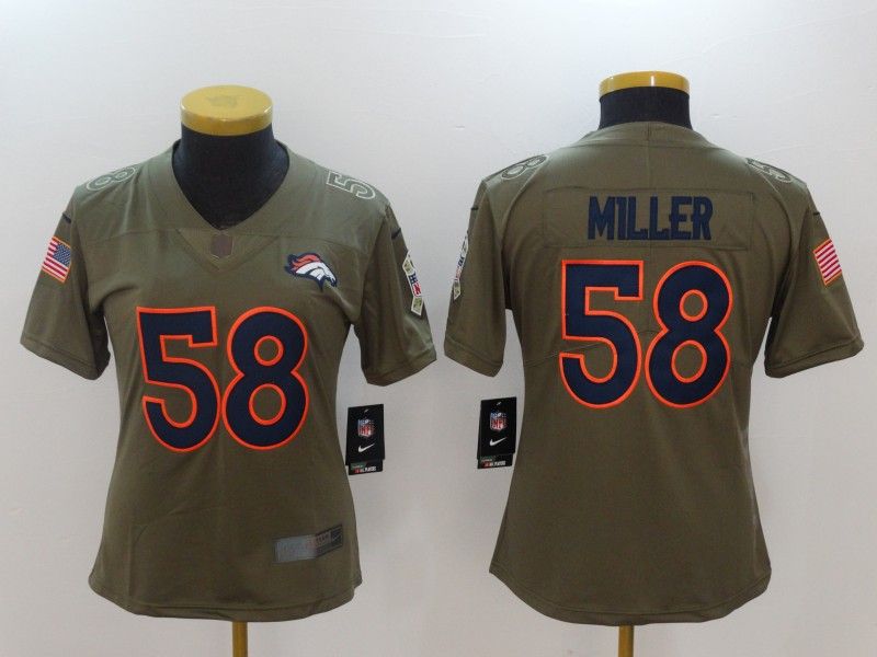Denver Broncos MILLER #58 Olive Salute To Service Women NFL Jersey