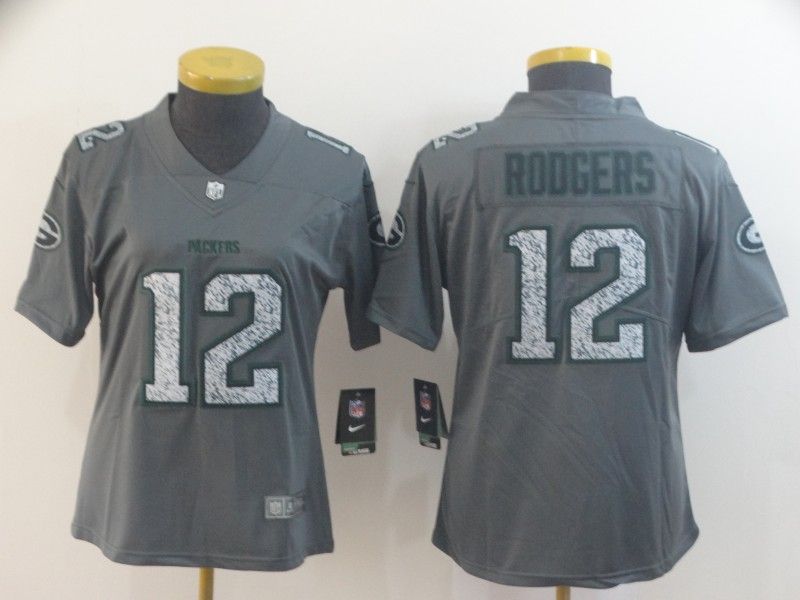 Green Bay Packers RODGERS #12 Grey Fashion Women NFL Jersey