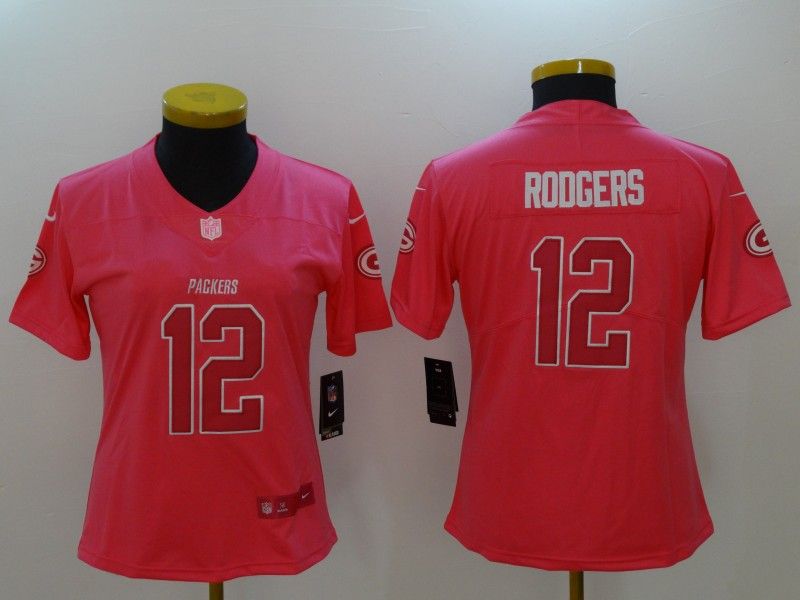 Green Bay Packers RODGERS #12 Pink Fashion Women NFL Jersey